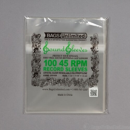 Bu Spp45R 45 Rpm Outer Slv Resealable 100 Cnt Clr - Bags Unlimited SPP45R - 7 IN 45 RPM Outer Record Sleeve - Resealable  - 100 CNT
